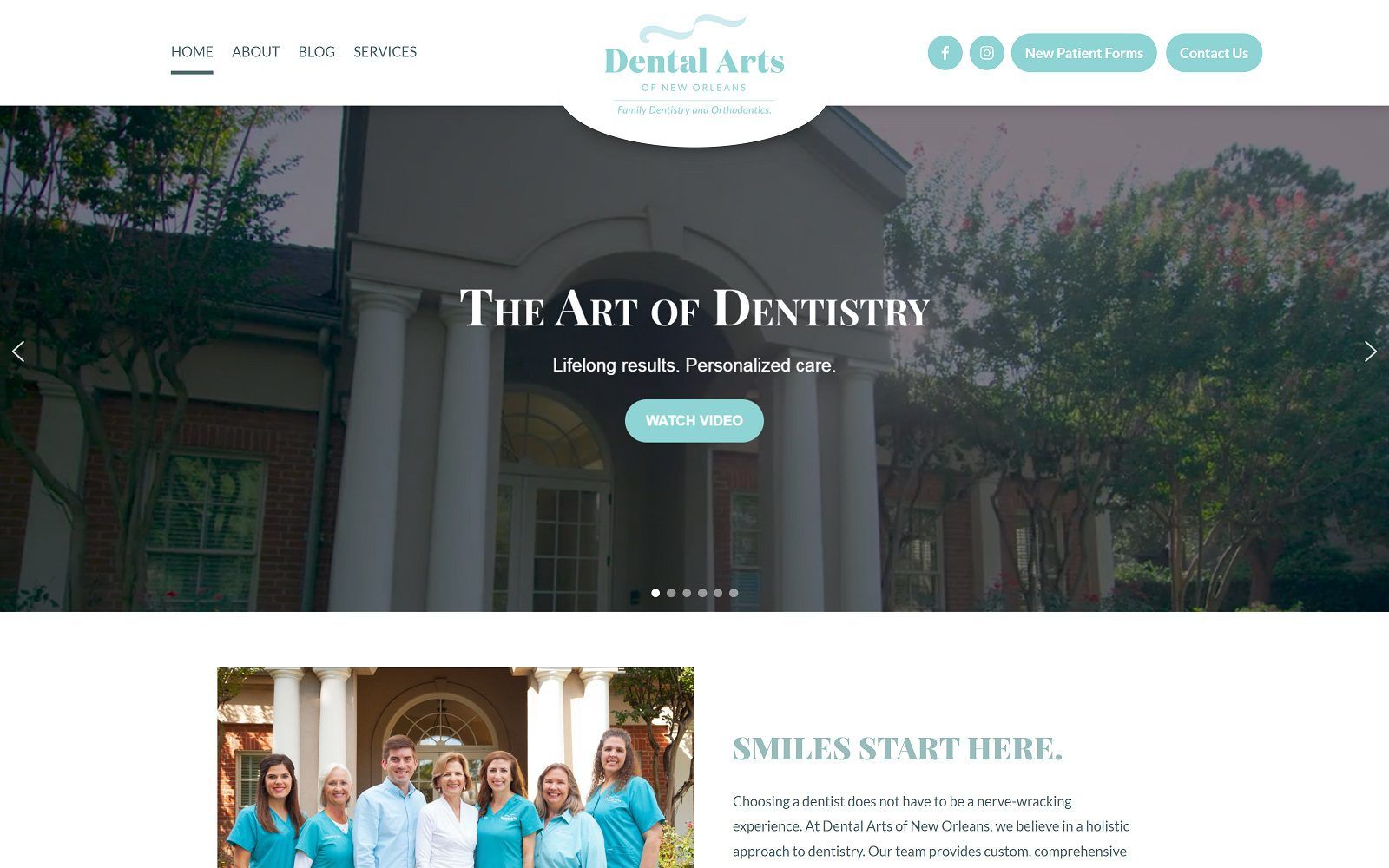 The screenshot of dental arts of new orleans website