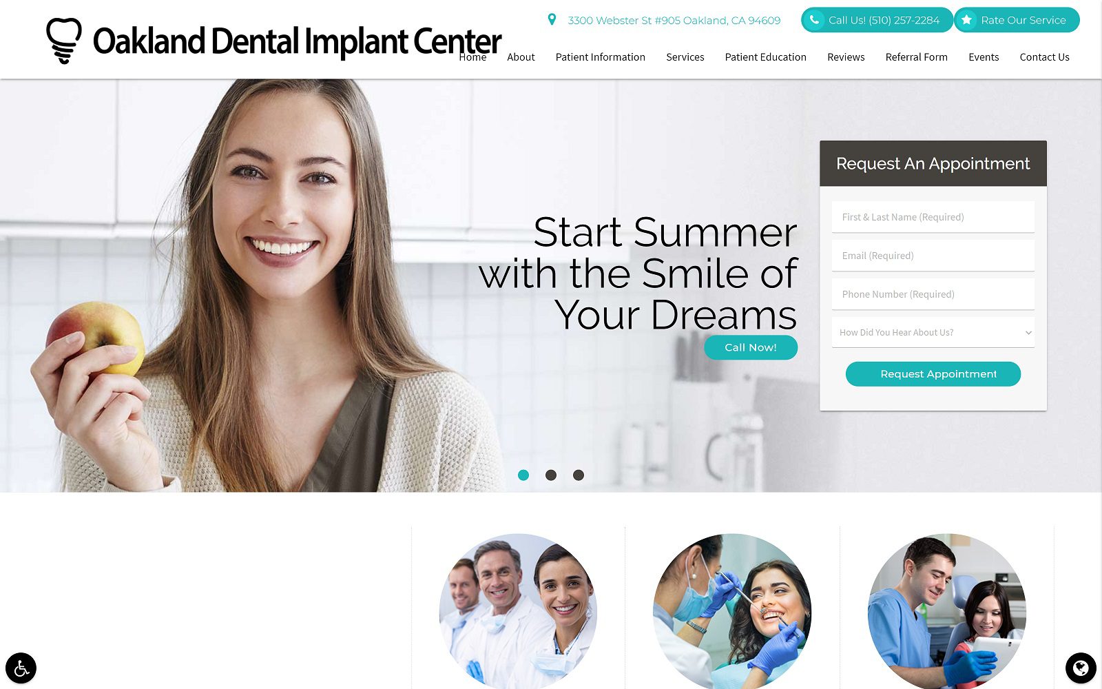 The screenshot of oakland dental implant center website