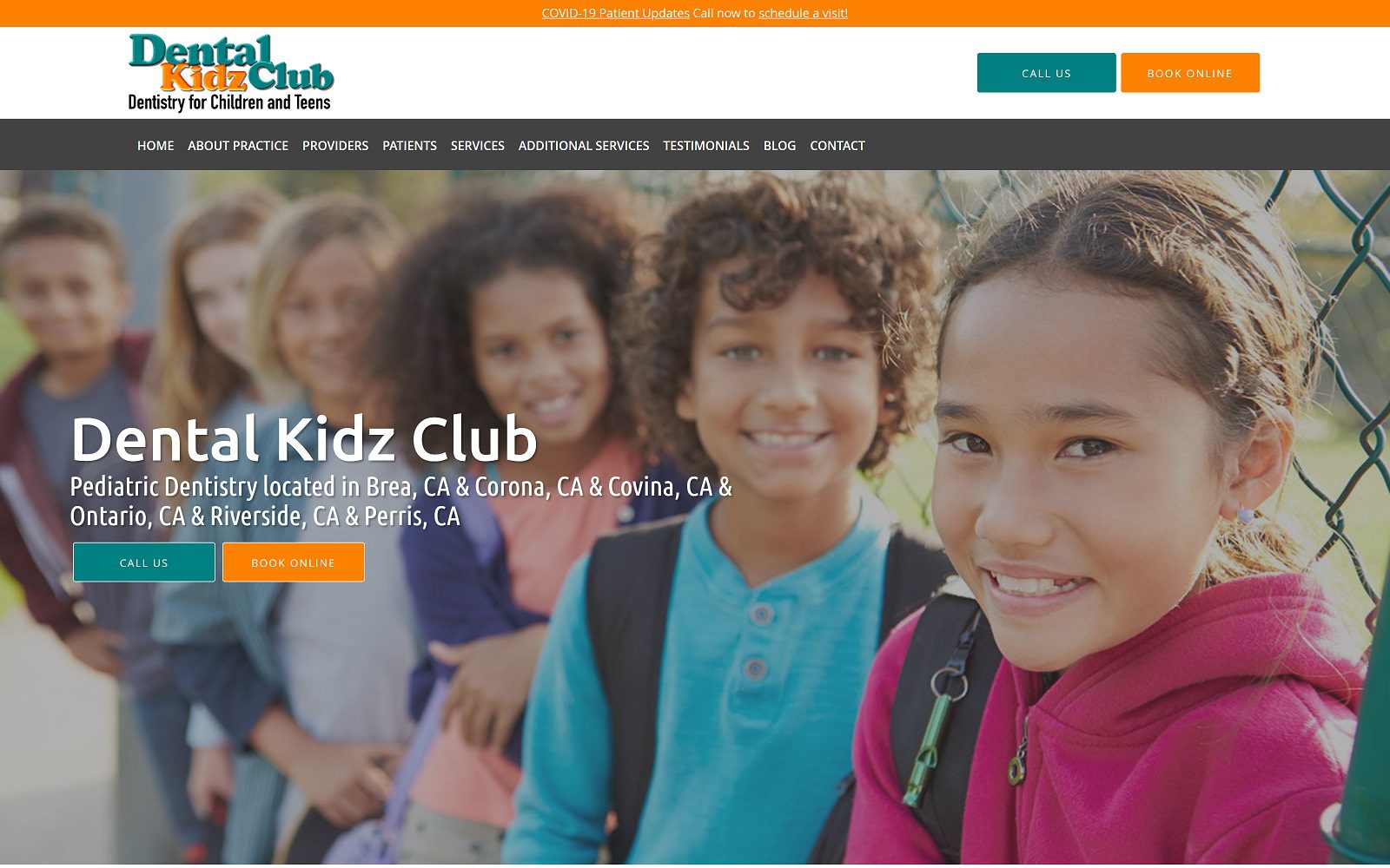 The screenshot of dental kidz club - ontario dentalkidzclub. Com dr. Jihee chun website