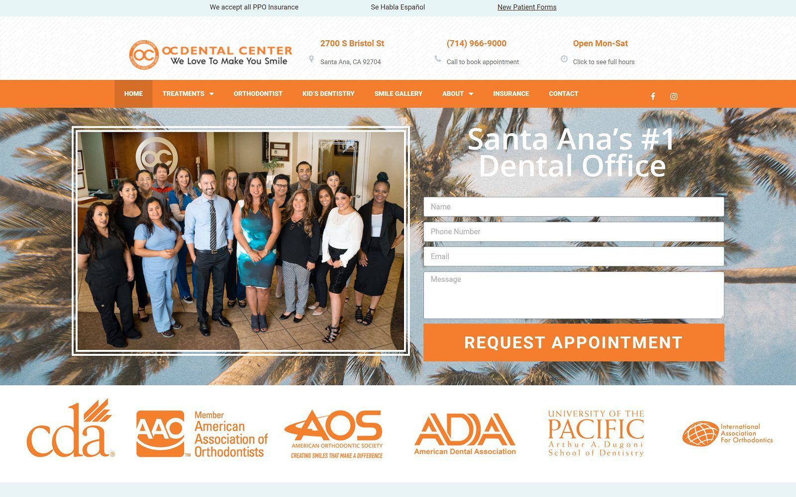 The screenshot of oc dental center website