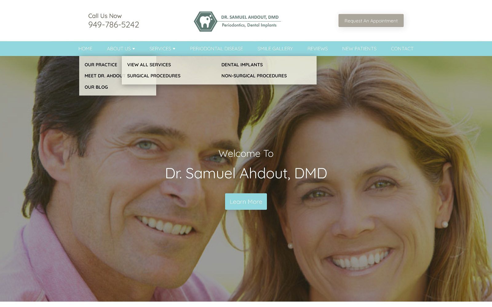 The screenshot of samuel ahdout dmd - periodontist in irvine website