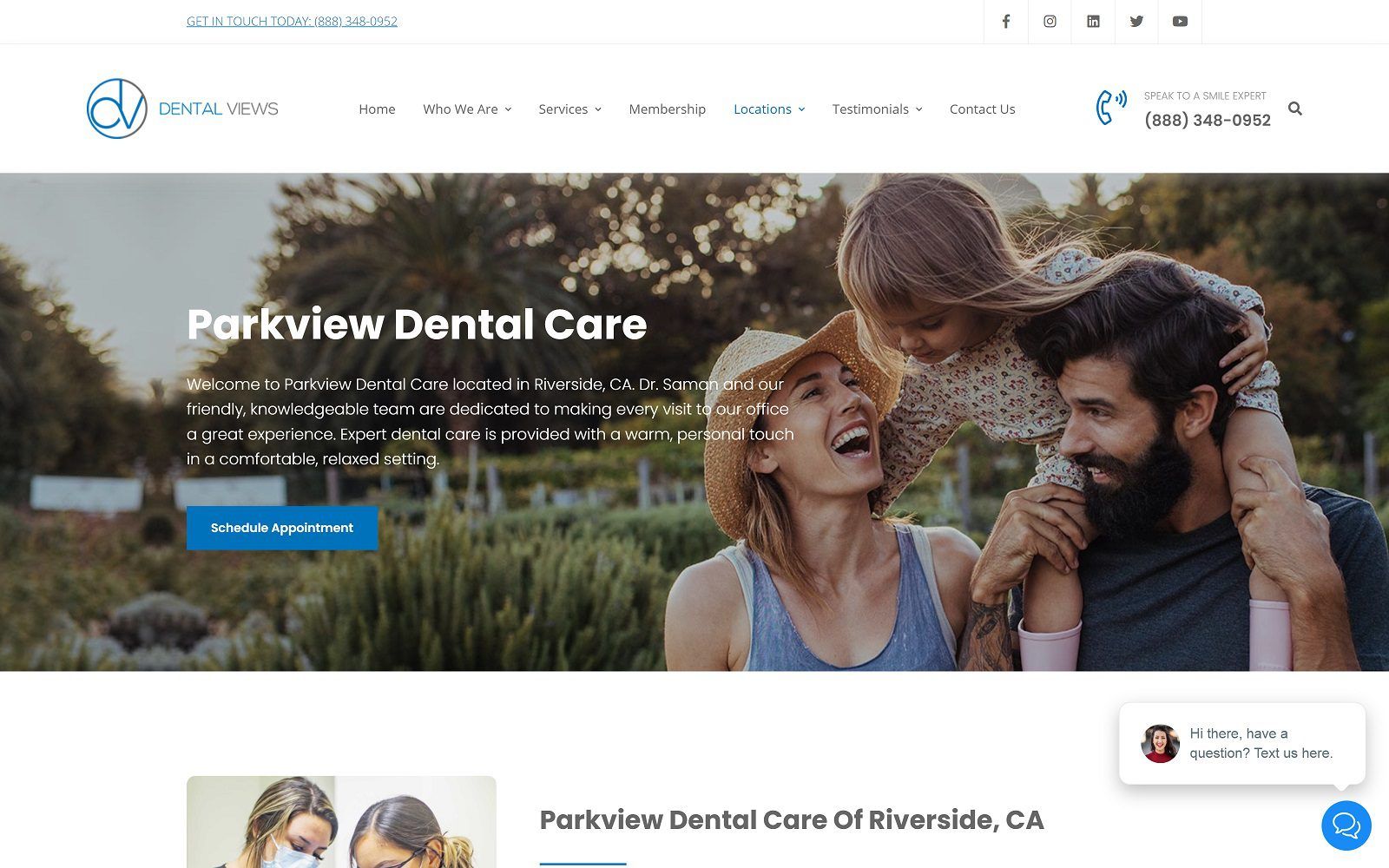 The screenshot of parkview dental care of riverside website