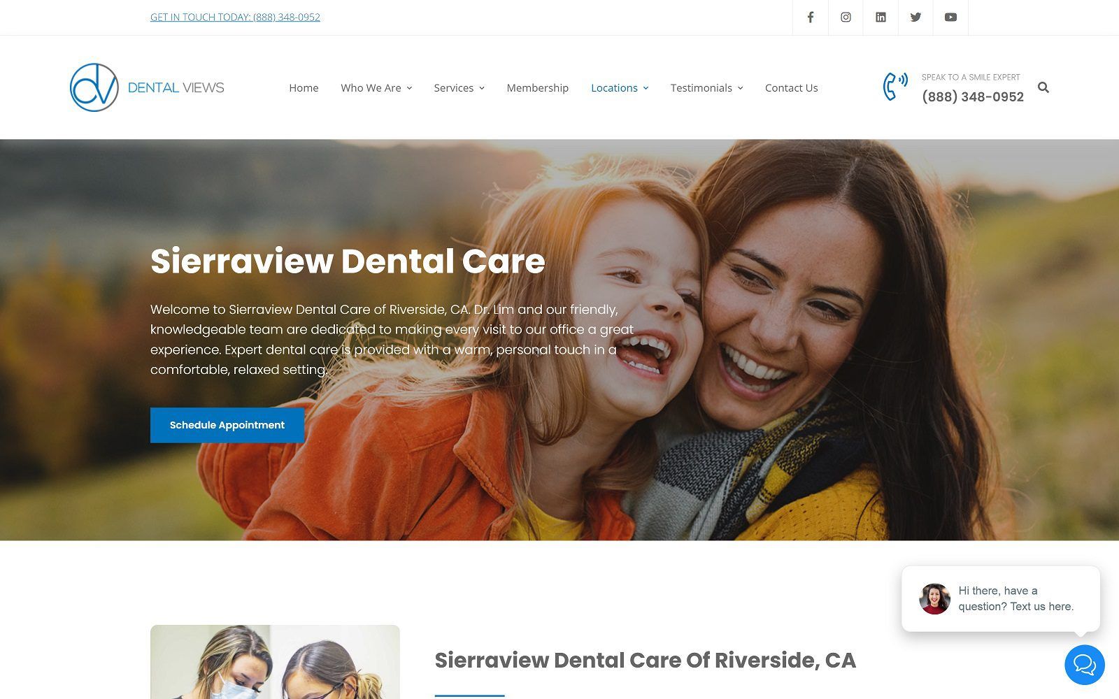 The screenshot of sierraview dental care of riverside website