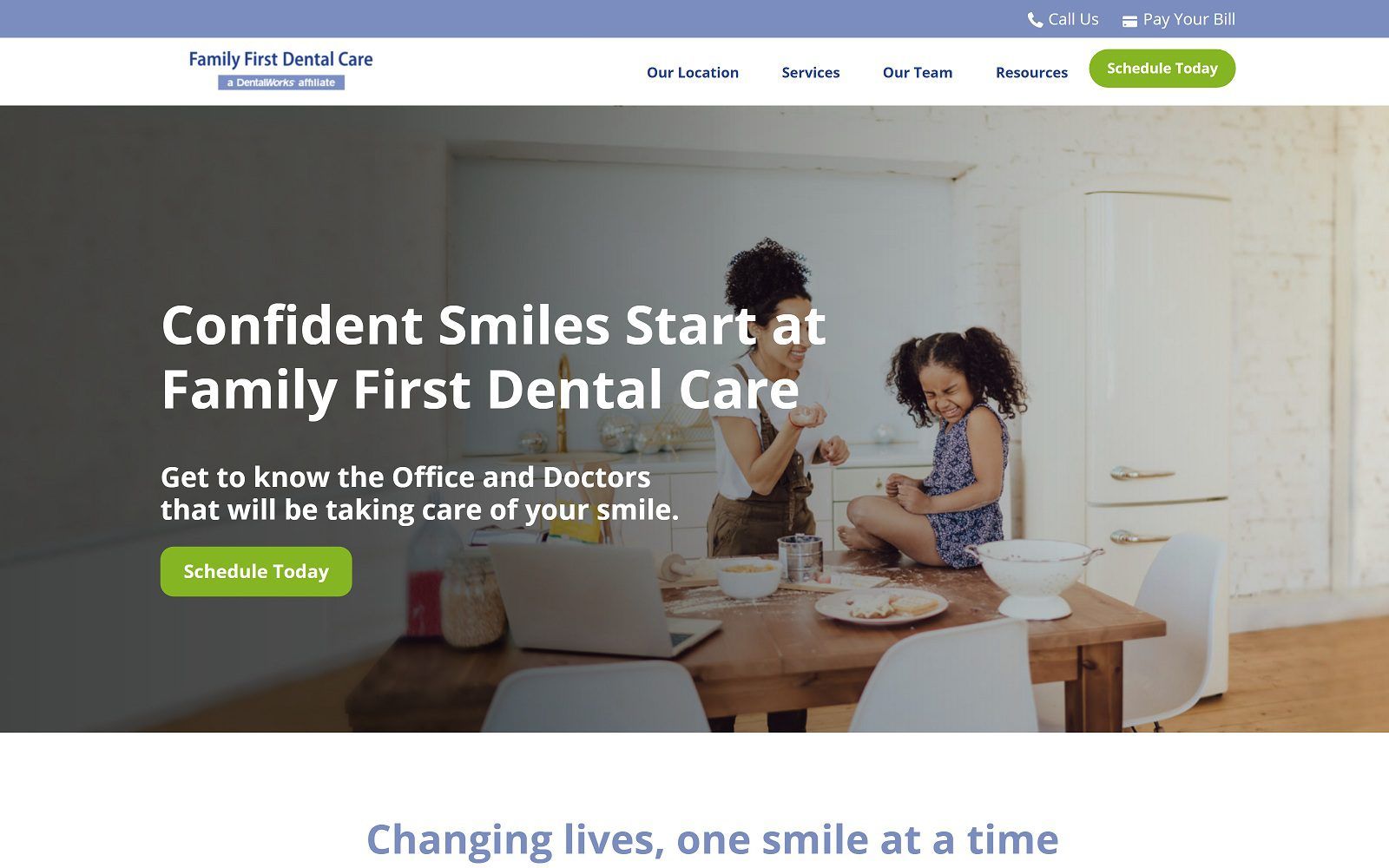 The screenshot of family first dental care website