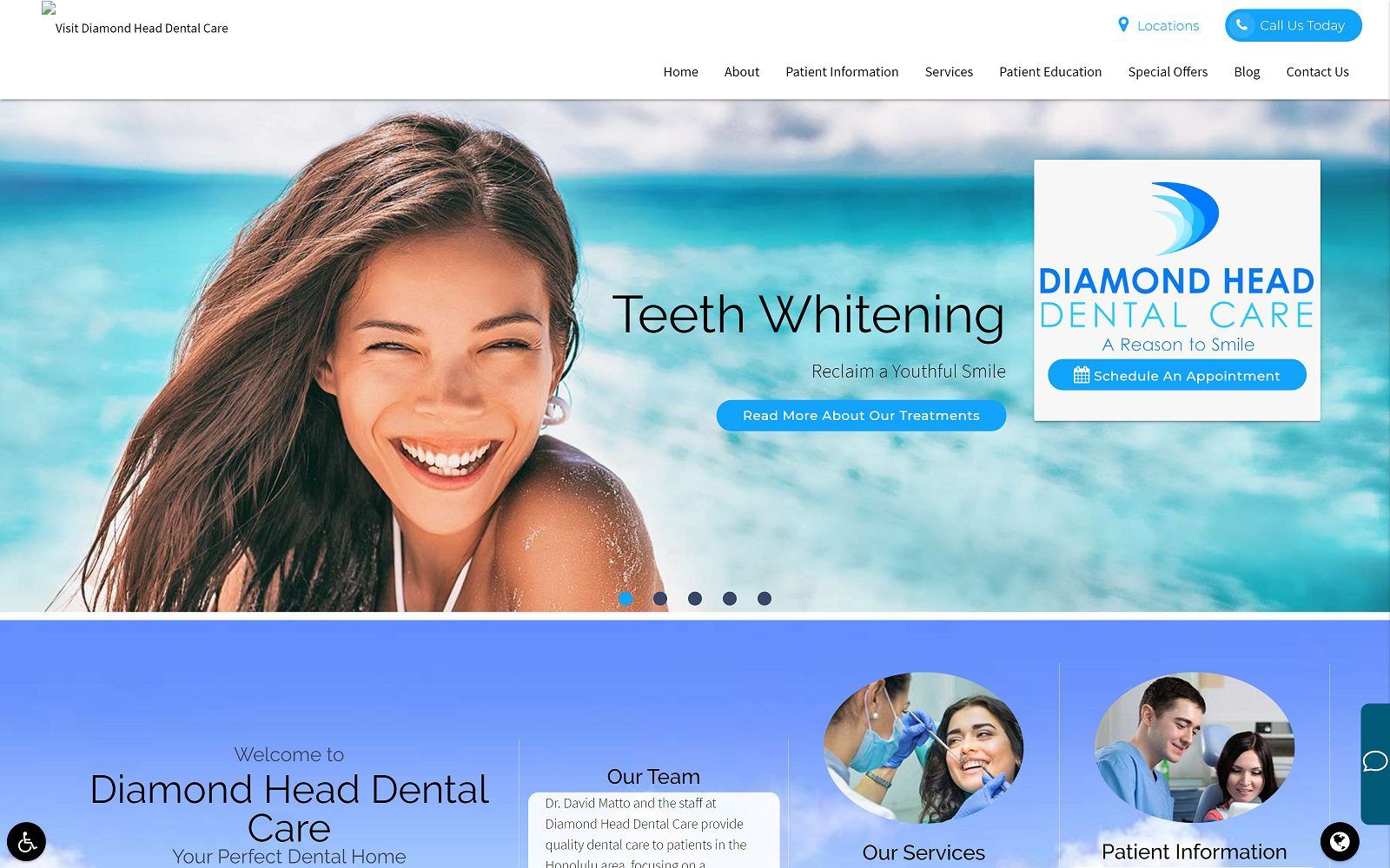 The screenshot of diamond head dental care dr. David matto website