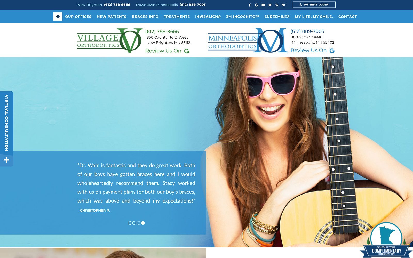 The screenshot of minneapolis orthodontics dr. Andrew wahl website