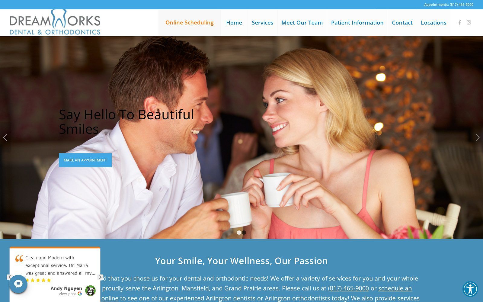 The screenshot of dreamworks dental and orthodontics website