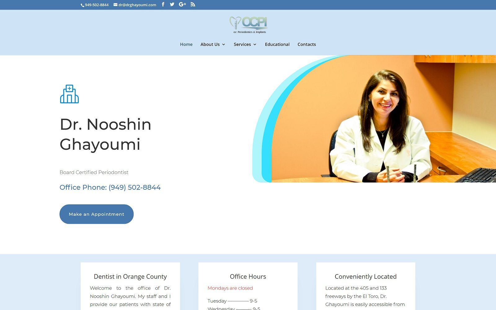 The screenshot of dr. Nooshin ghayoumi, dds website