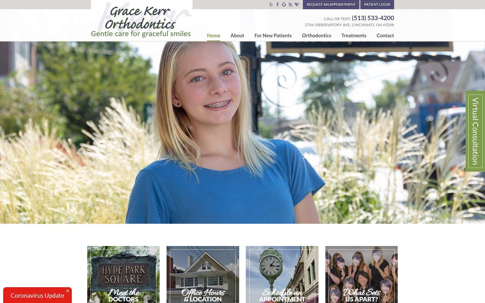 The screenshot of grace kerr orthodontics website