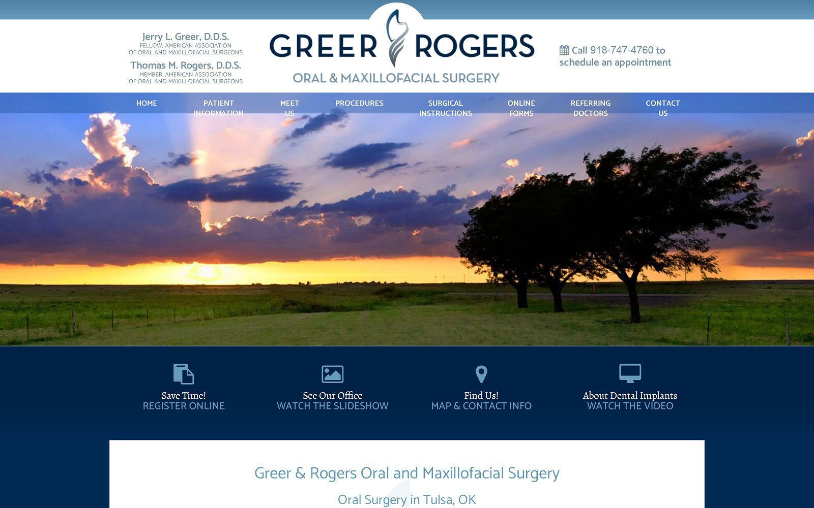 The screenshot of greer & rogers oral and maxillofacial surgery website