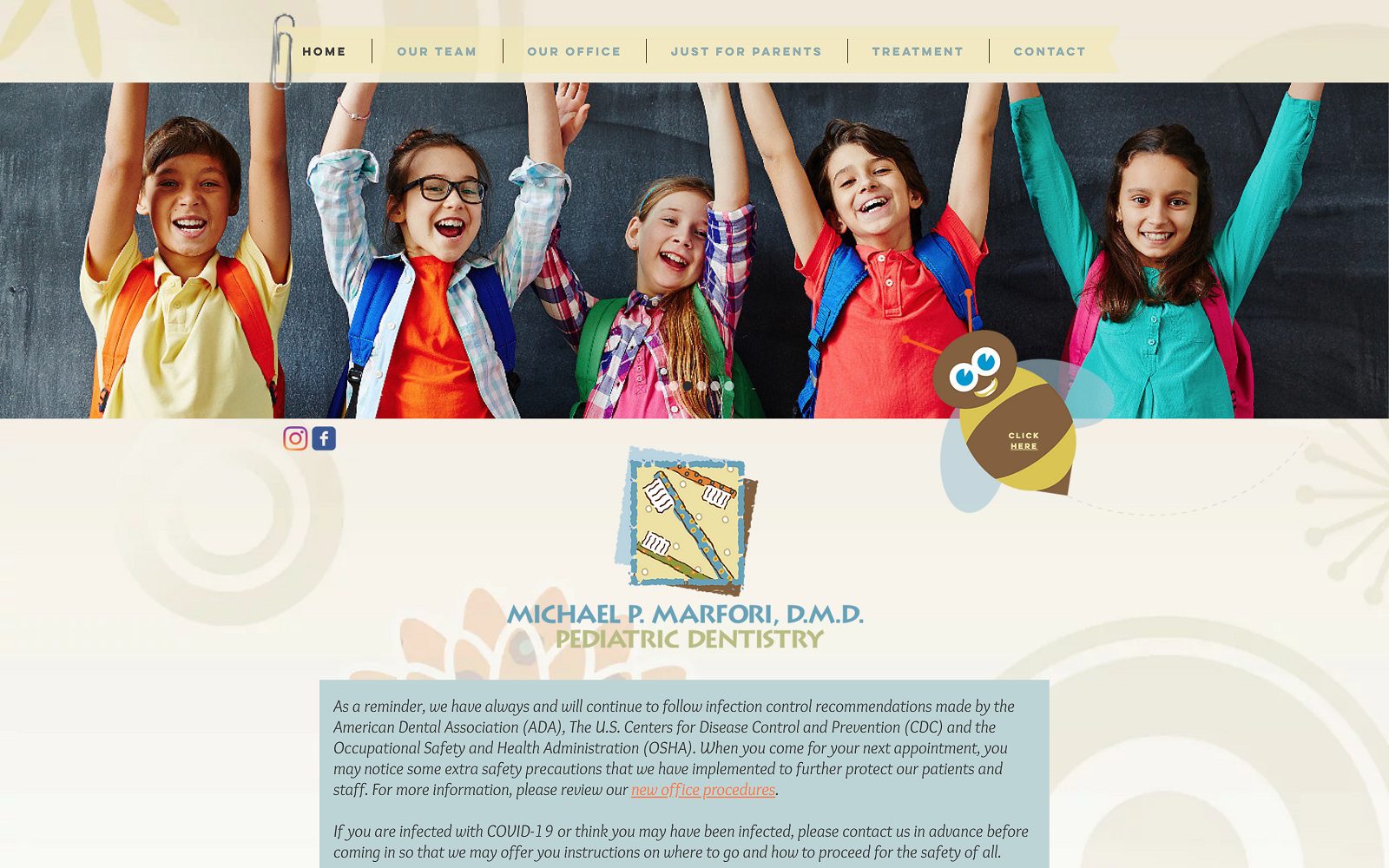 The screenshot of dr. Michael p. Marfori, d. M. D. Pediatric dentistry website