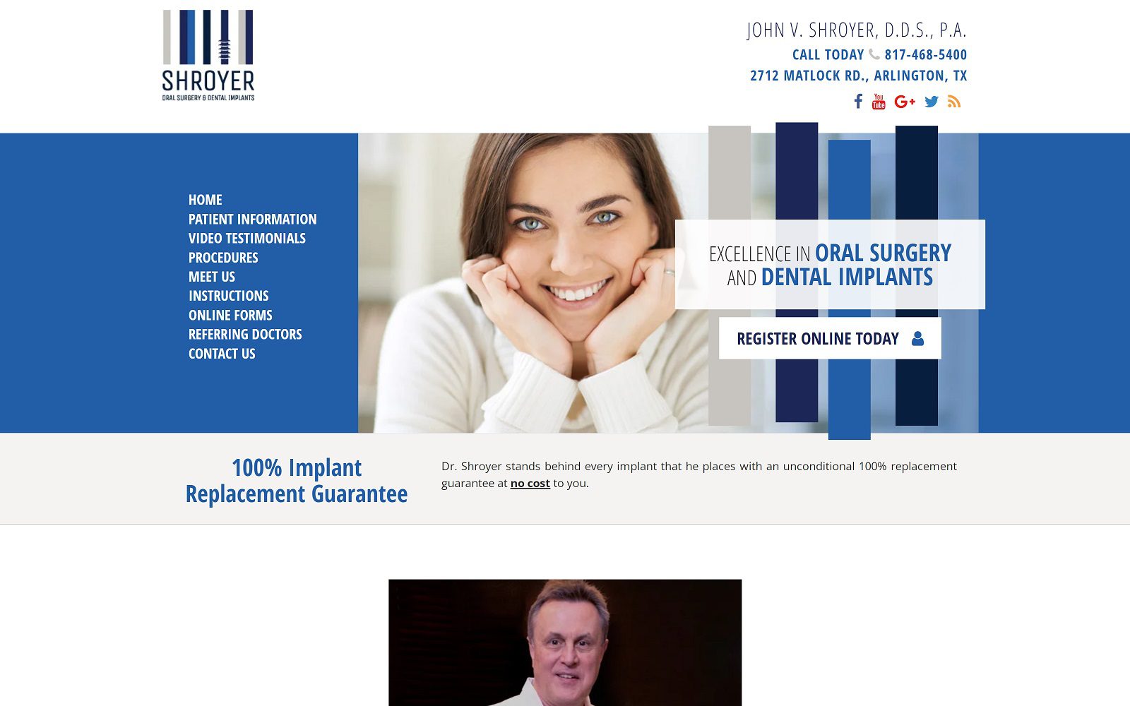 The screenshot of shroyer oral surgery and dental implants website