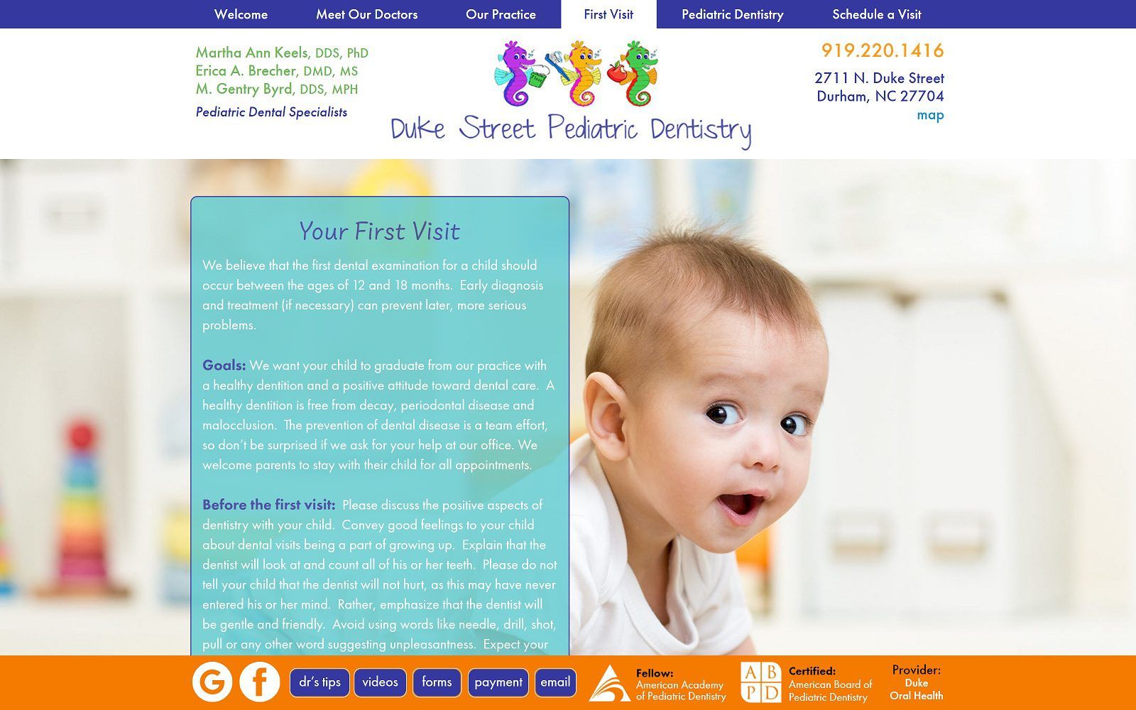 The screenshot of duke street pediatric dentistry website