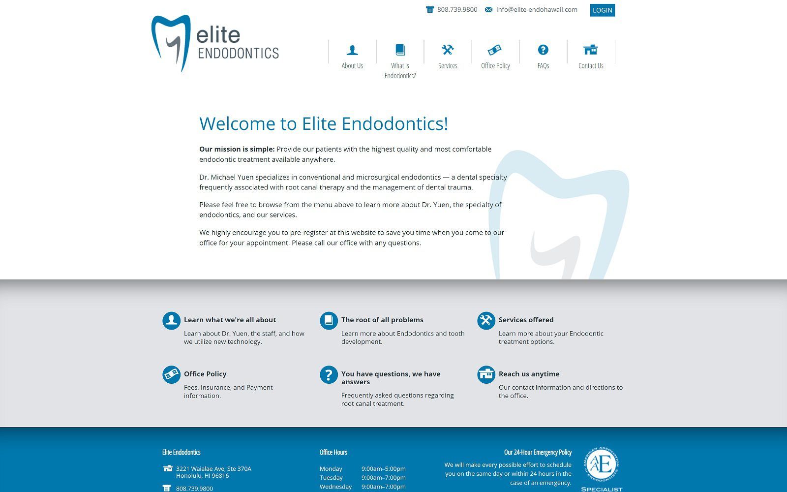 The screenshot of elite endodontics dr. Michael yuen website