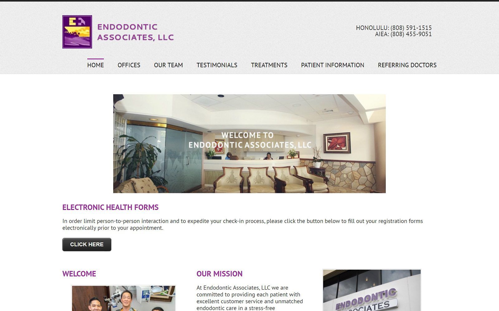 The screenshot of endodontic associates llc website