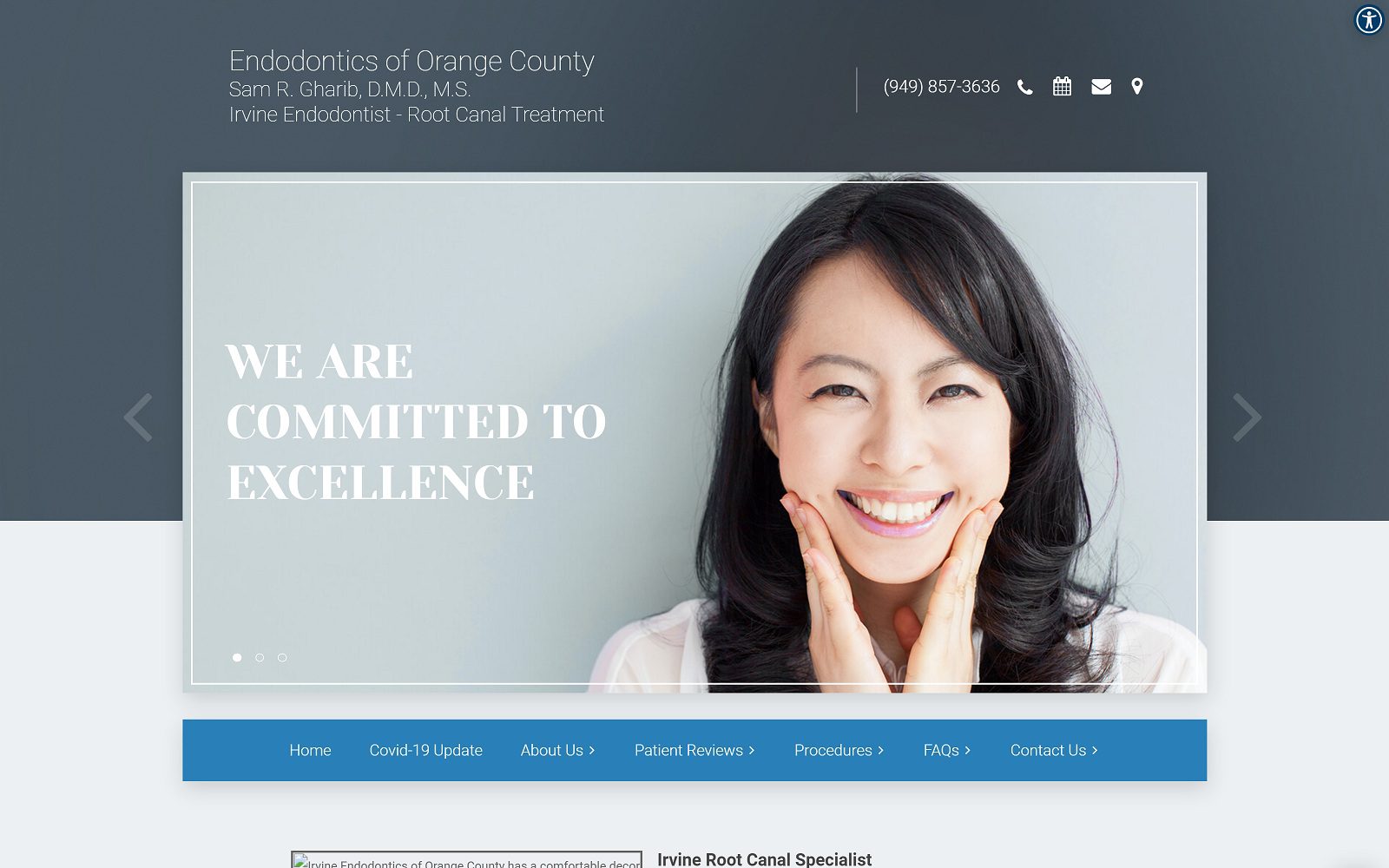 The screenshot of endodontics of orange county dr. Sam r. Gharib website