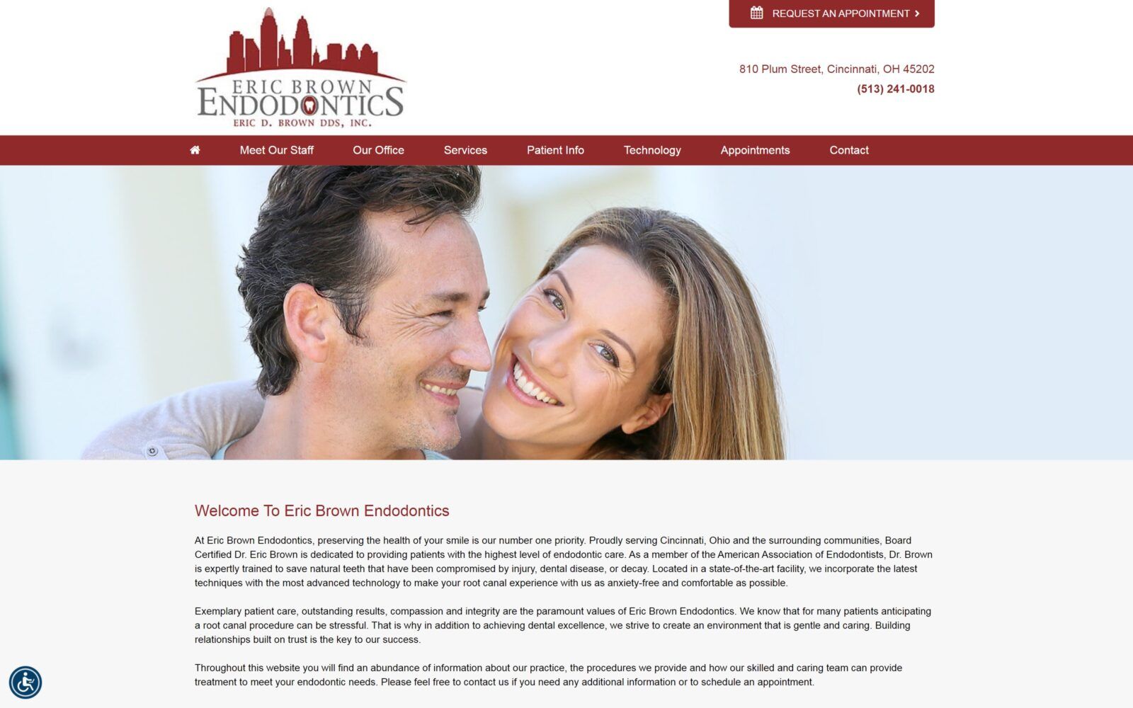 The screenshot of eric brown endodontics website