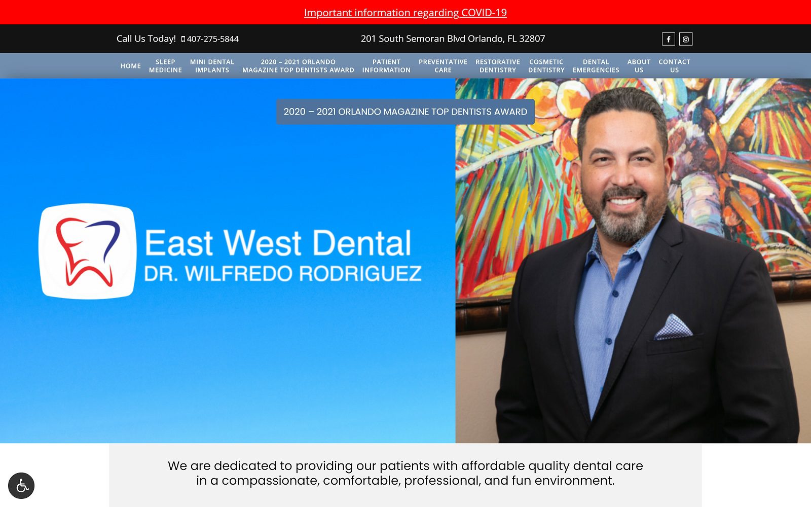 The screenshot of east west dental dr. Wilfredo rodriguez website