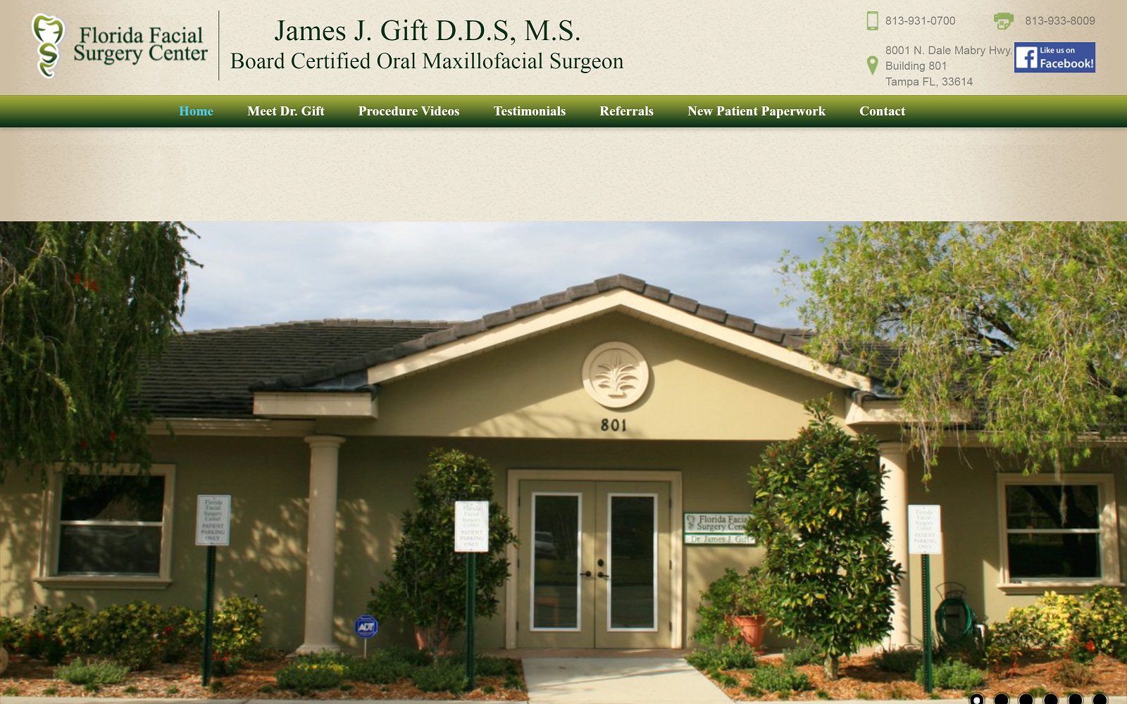 The screenshot of florida facial surgery center dr. James gift website