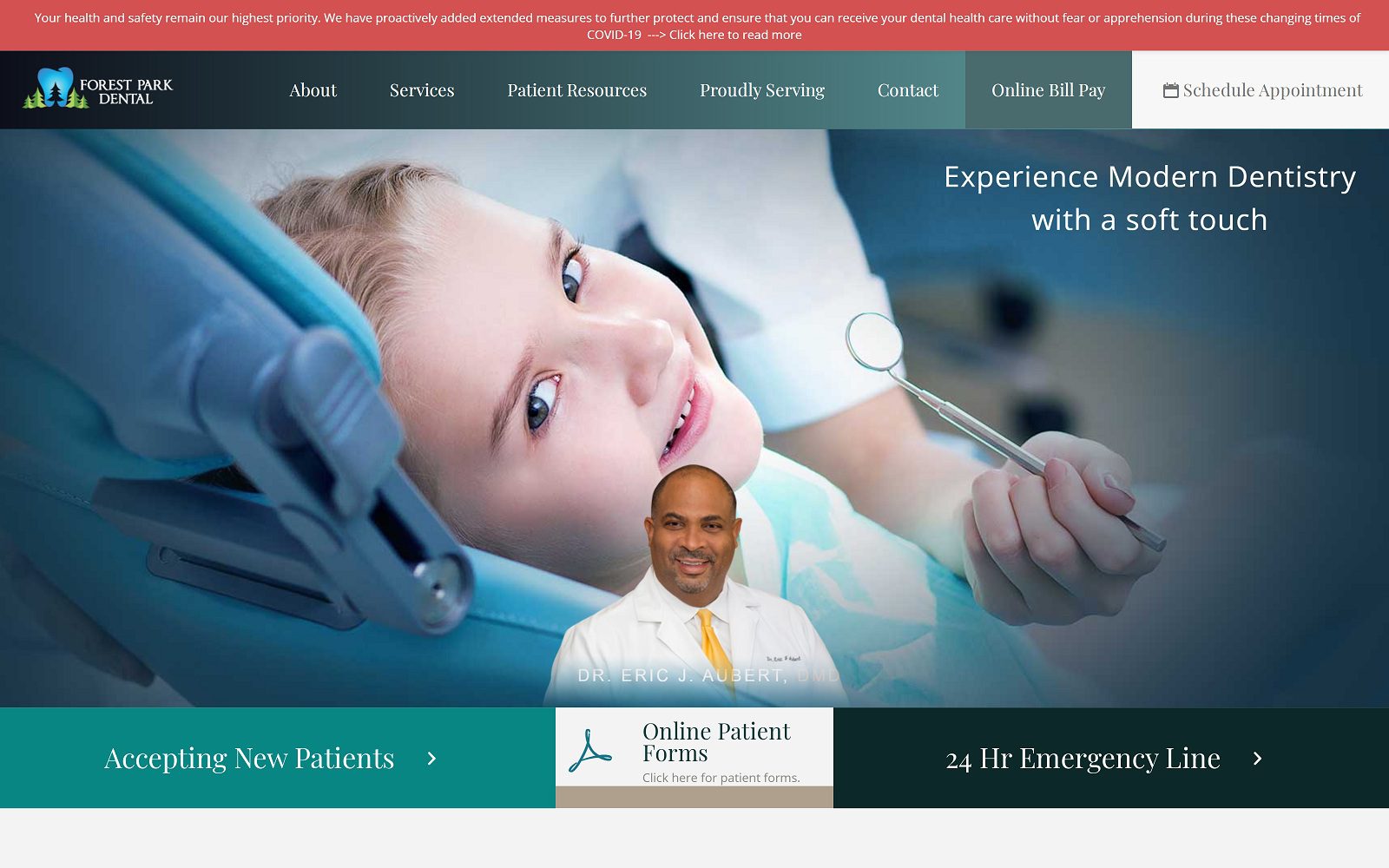 The screenshot of forest park dental dr. Eric j. Aubert website