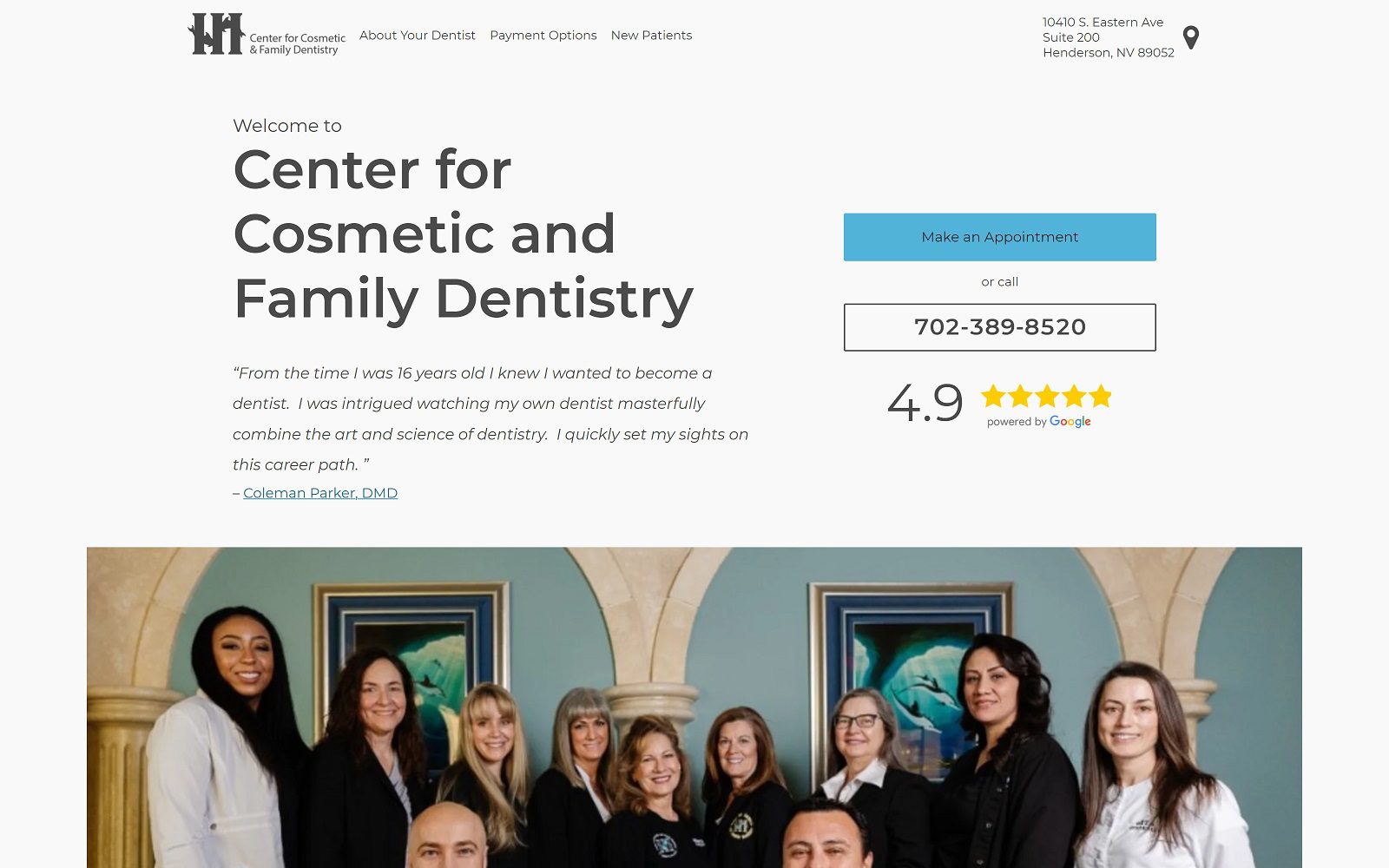 The screenshot of center for cosmetic and family dentistry website