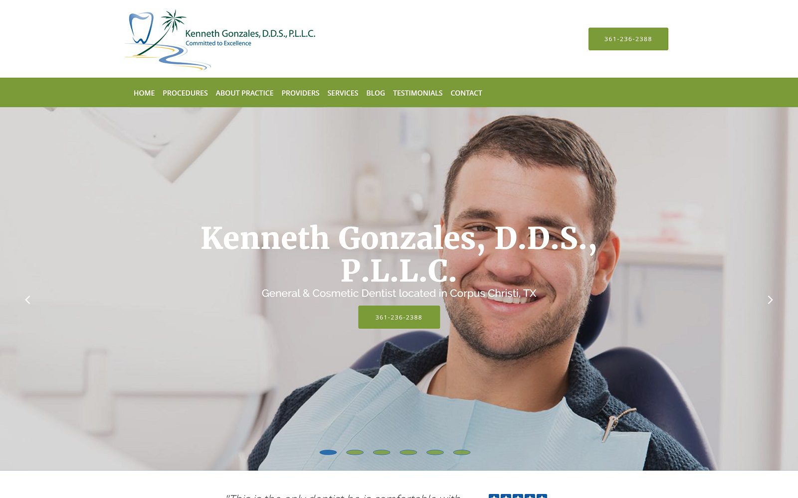 The screenshot of kenneth gonzales, dds website