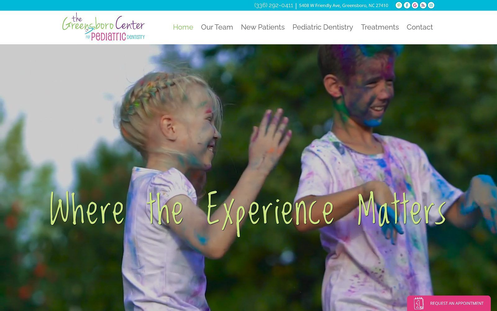 The screenshot of the greensboro center for pediatric dentistry website