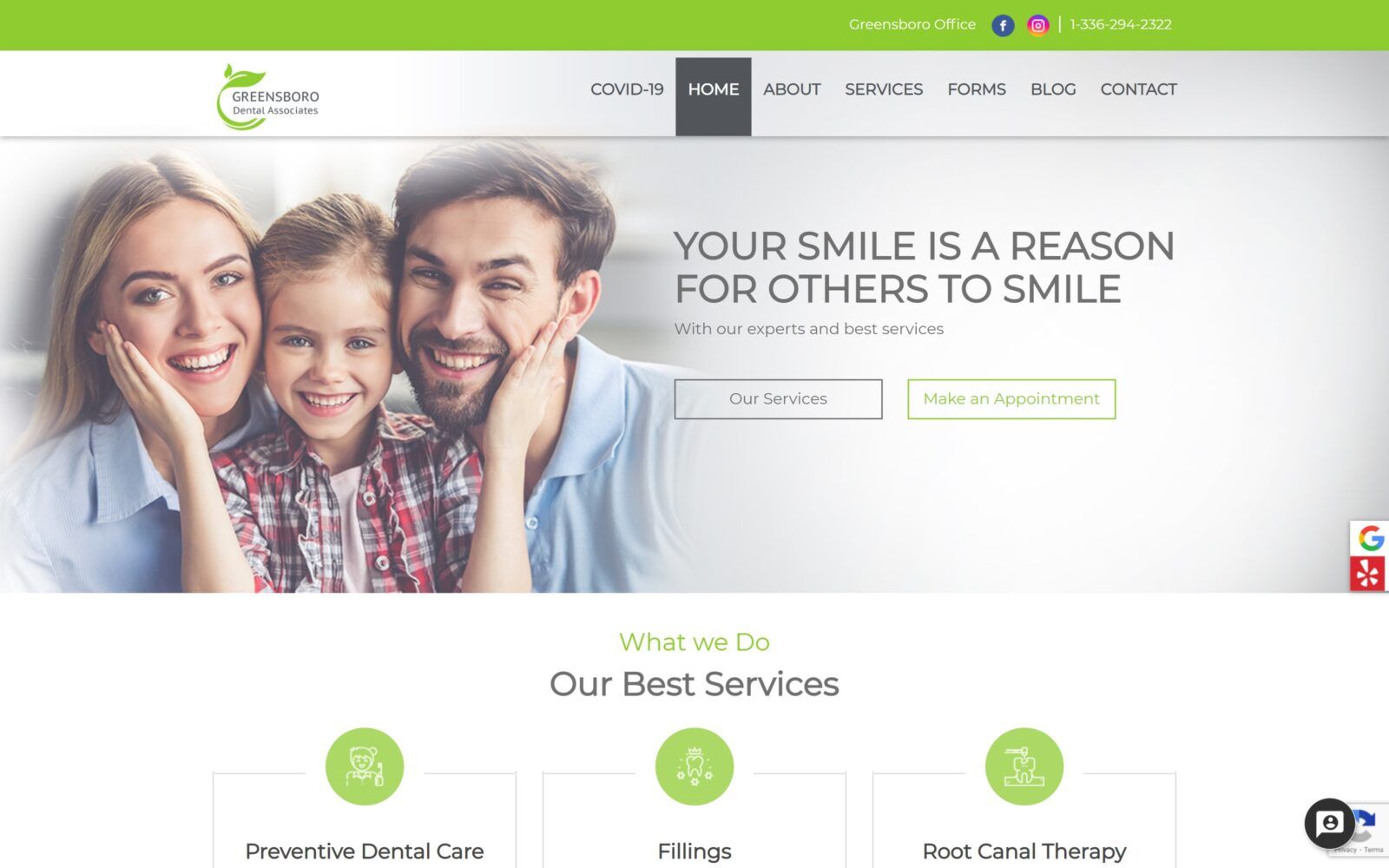 The screenshot of greensboro dental associates dr. Joshua ramey website