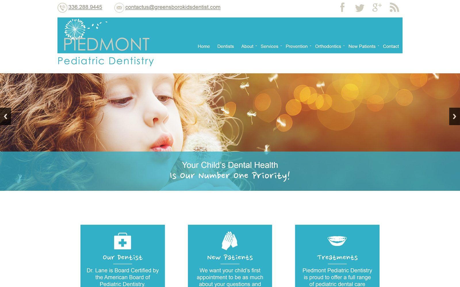 The screenshot of piedmont pediatric dentistry website