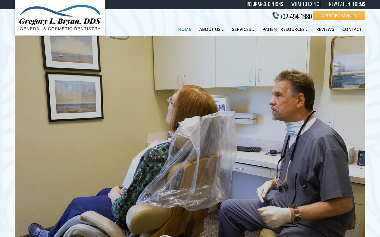 The screenshot of gregory l. Bryan, dds website