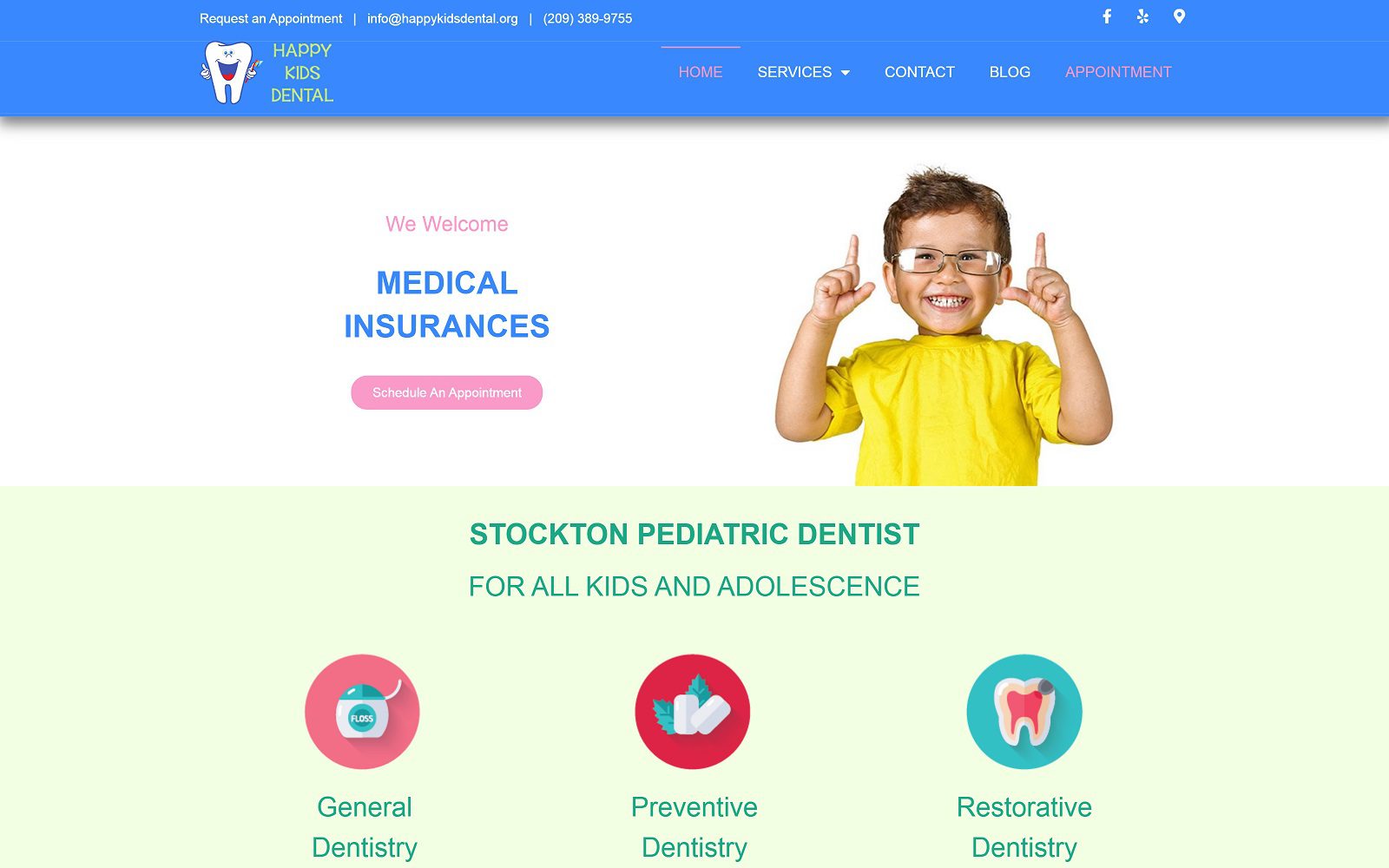 The screenshot of happy kids dental dr. Syed rizvi website