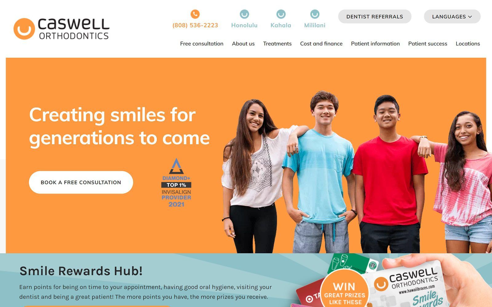 The screenshot of caswell orthodontics dr. Kimi caswell website