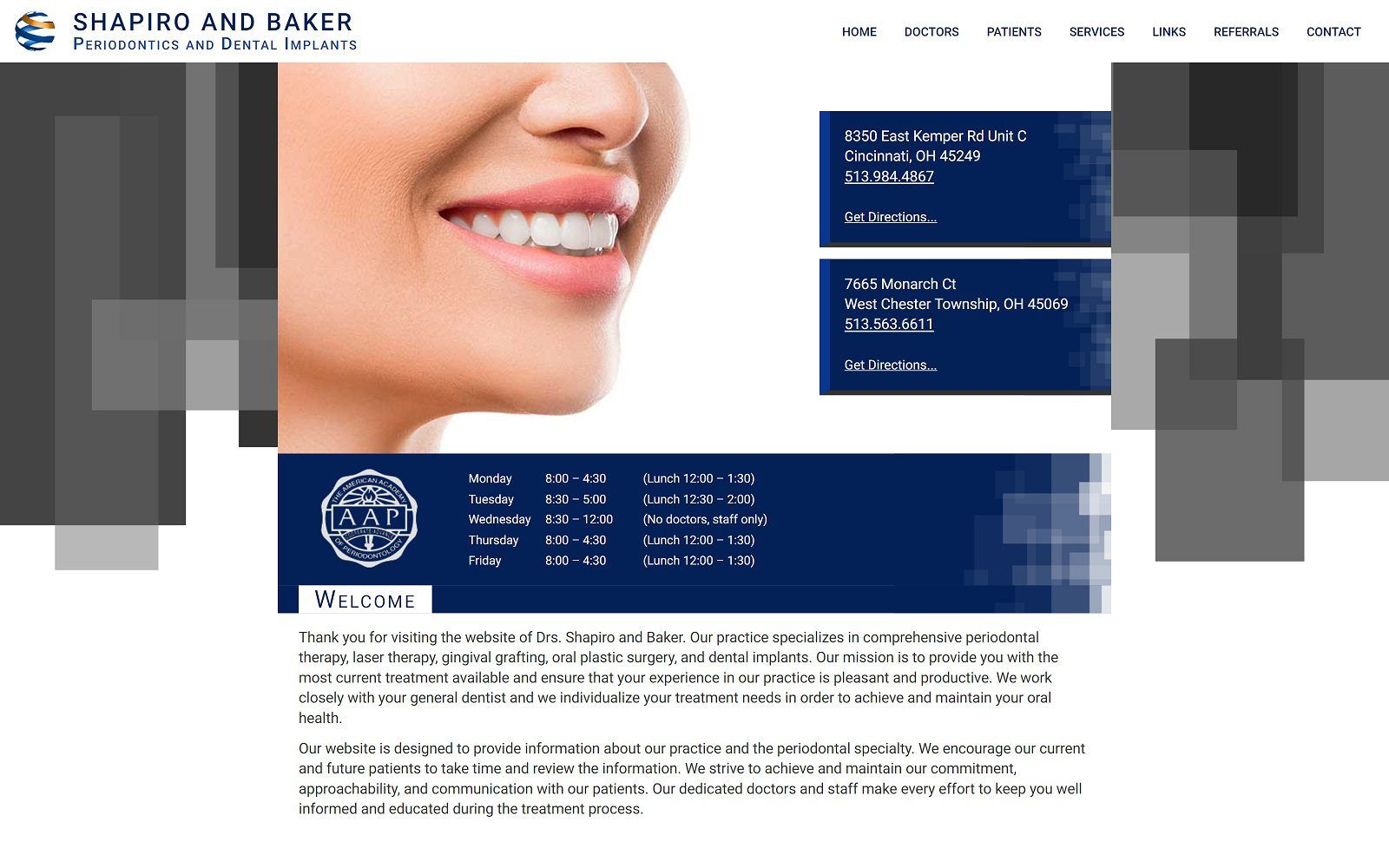 The screenshot of shapiro and baker periodontics & dental implants - dr. Vlad shapiro website