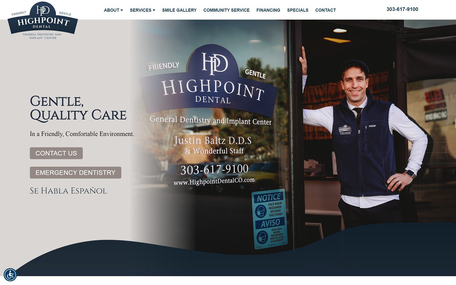 The screenshot of highpoint dental care website