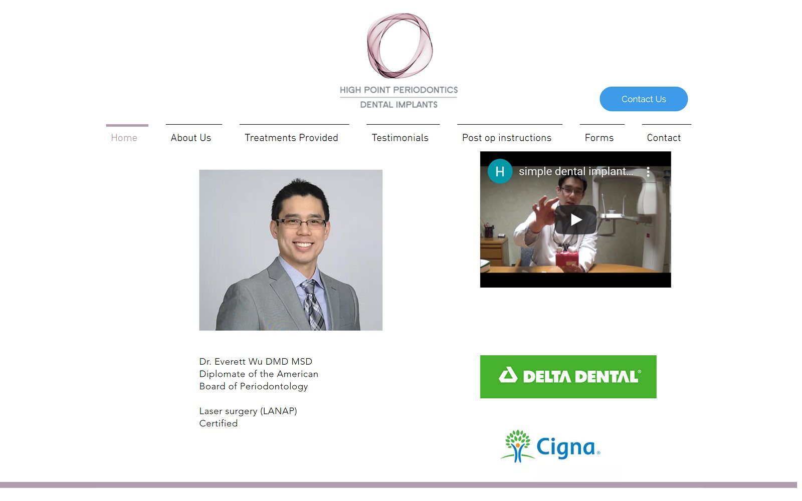The screenshot of high point periodontics dr. Everett wu website