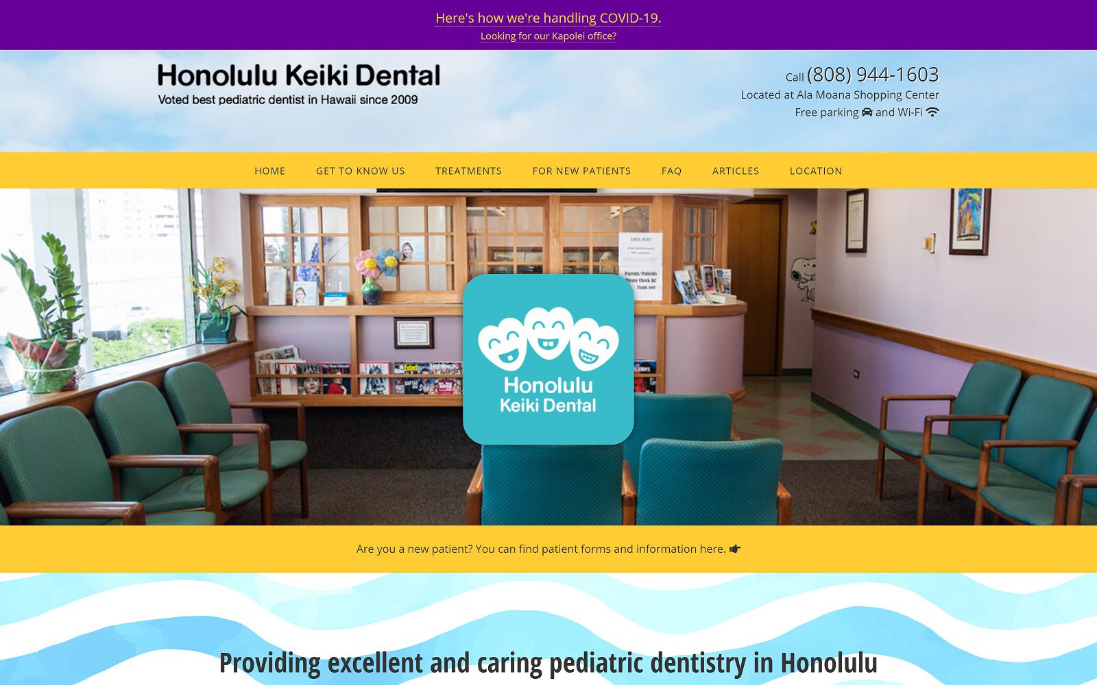 The screenshot of honolulu keiki dental website