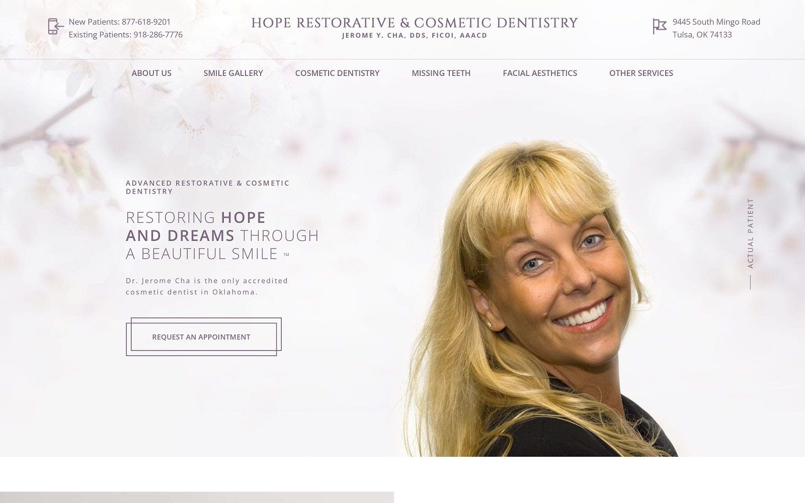The screenshot of hope restorative and cosmetic dentistry dr. Jerome cha website