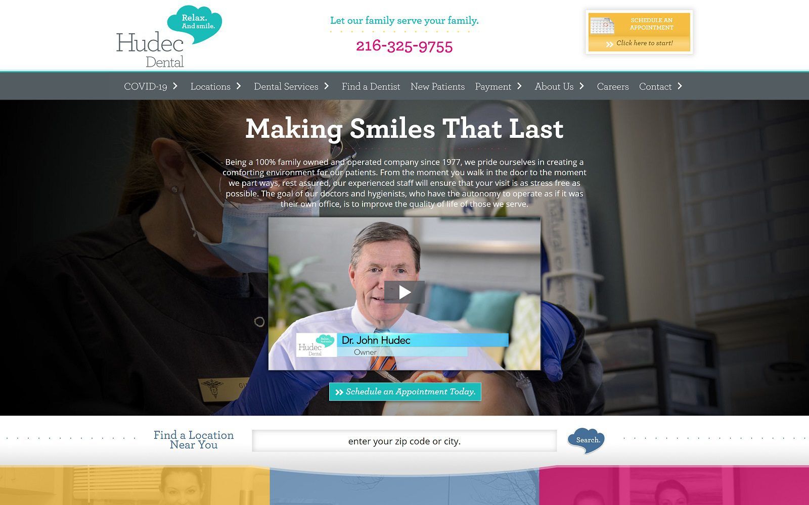 The screenshot of hudec dental website