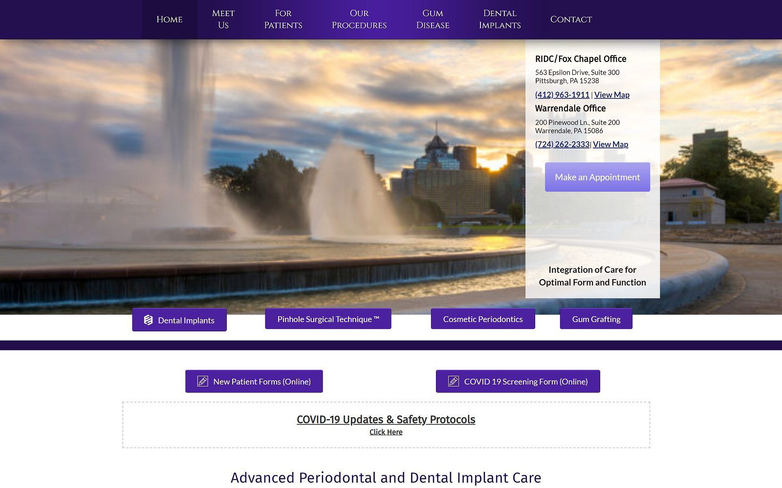 The screenshot of integrated periodontics and dental implants of pittsburgh dr. James di perna website