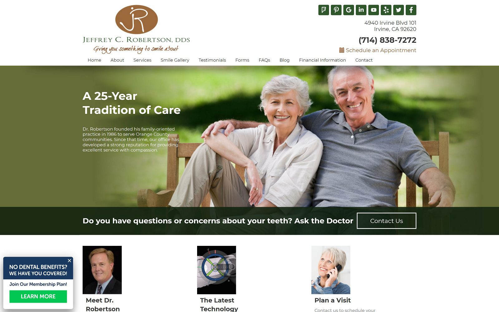 The screenshot of irvine dental: jeffrey robertson, dds website