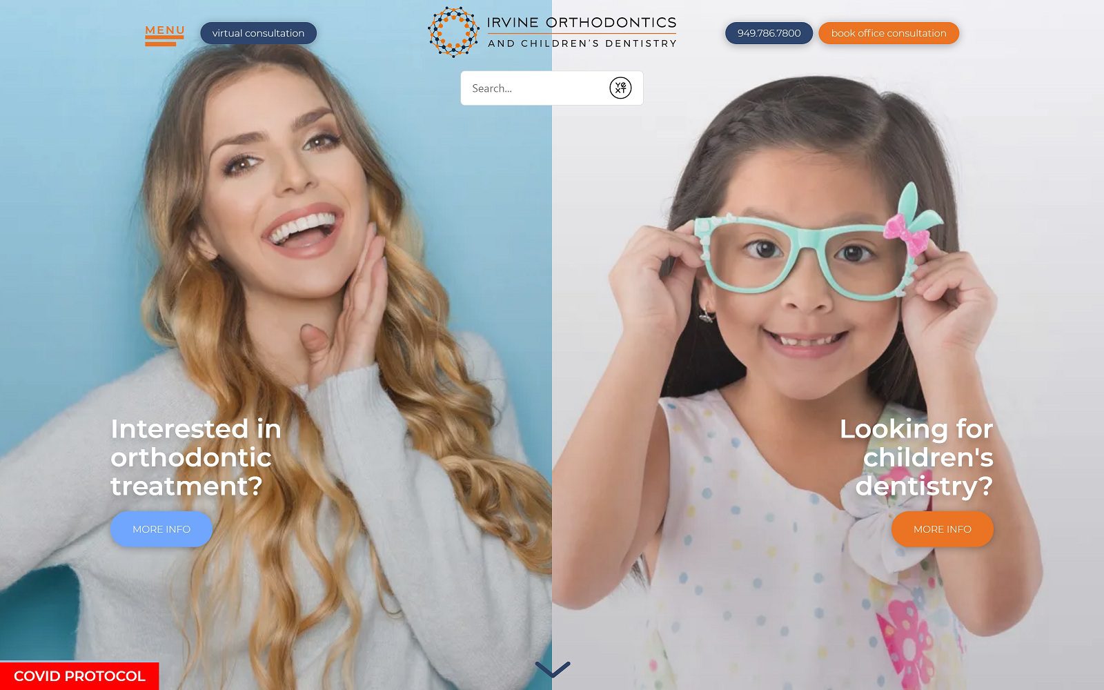 The screenshot of irvine orthodontics & children's dentistry website