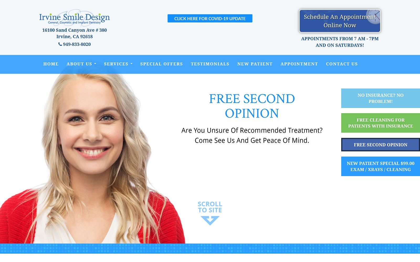 The screenshot of irvine smile design website
