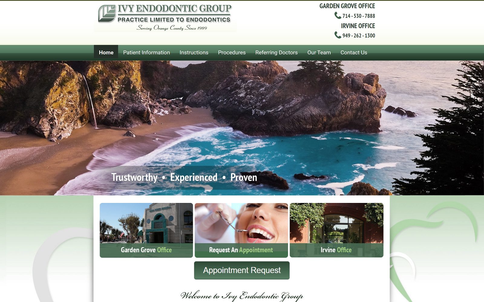 The screenshot of ivy endodontic group website