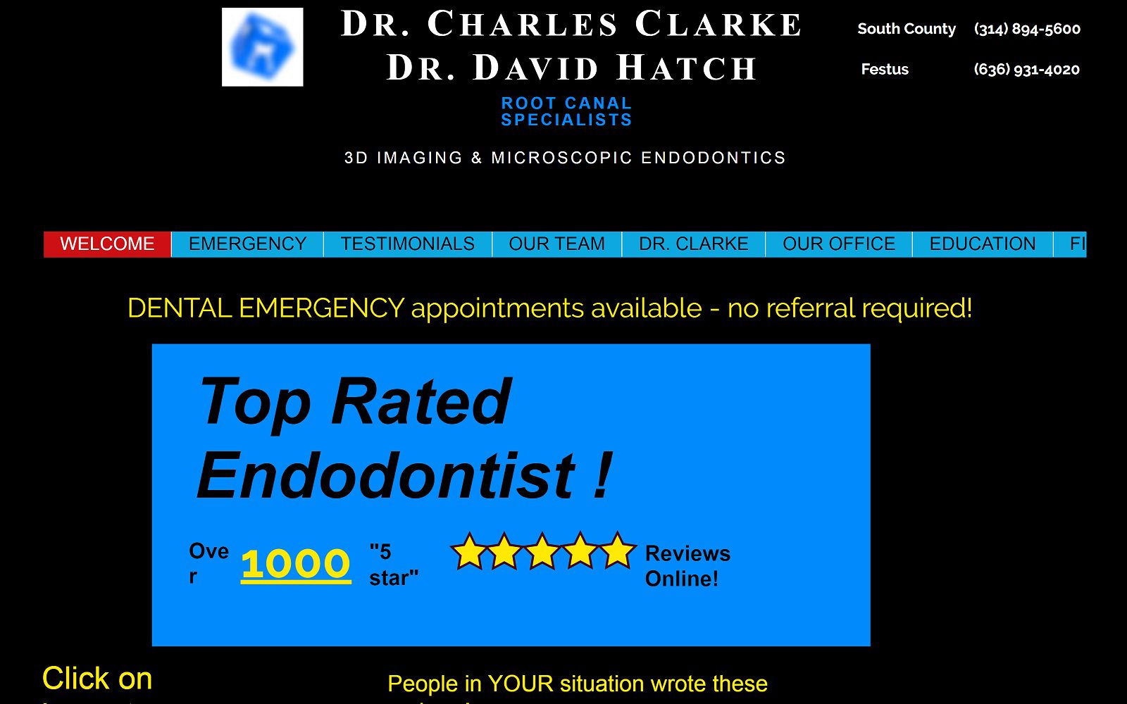 The screenshot of dr. Charles clarke - advanced endodontics (south county & festus) website