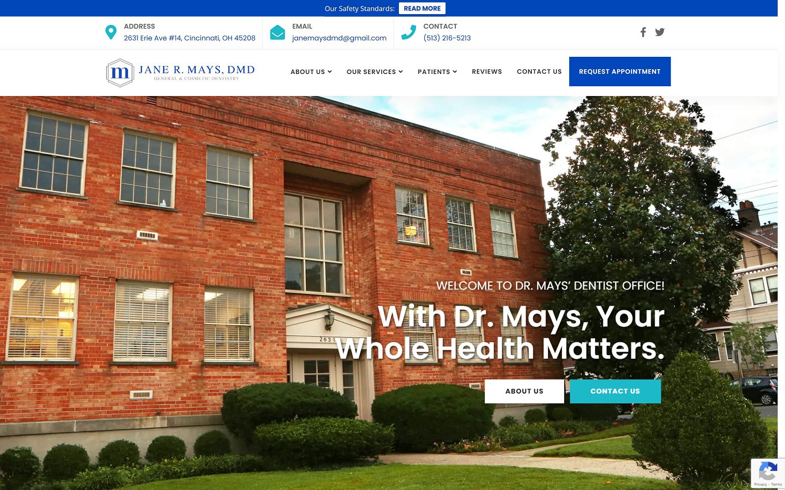 The screenshot of jane r. Mays, dmd website