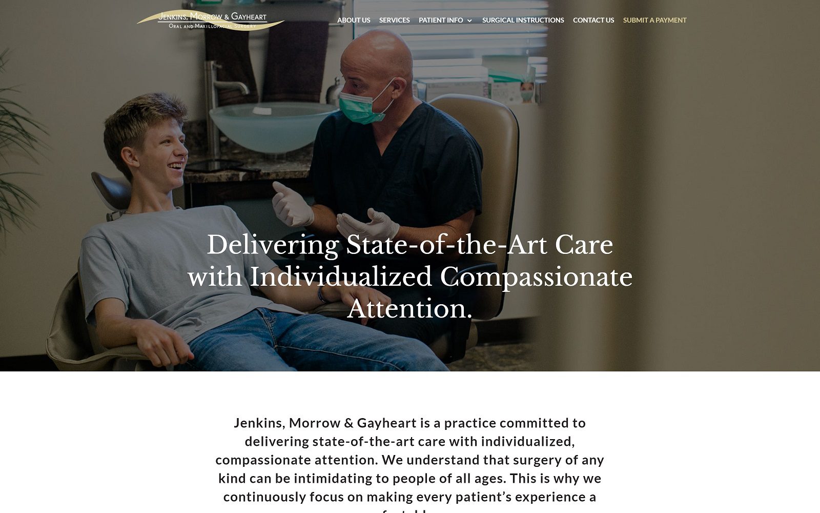 The screenshot of jenkins, morrow & gayheart oral & maxillofacial surgery website