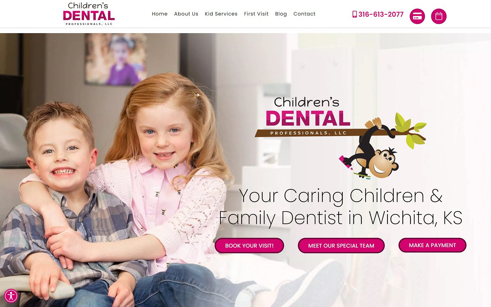 The screenshot of children's dental professionals, llc website