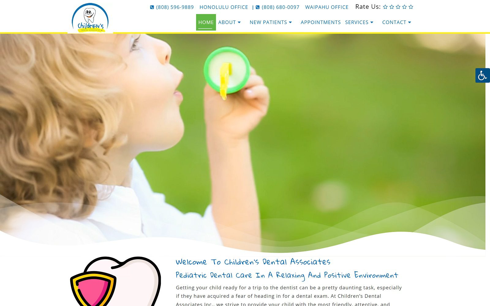 The screenshot of children's dental associates inc. Website