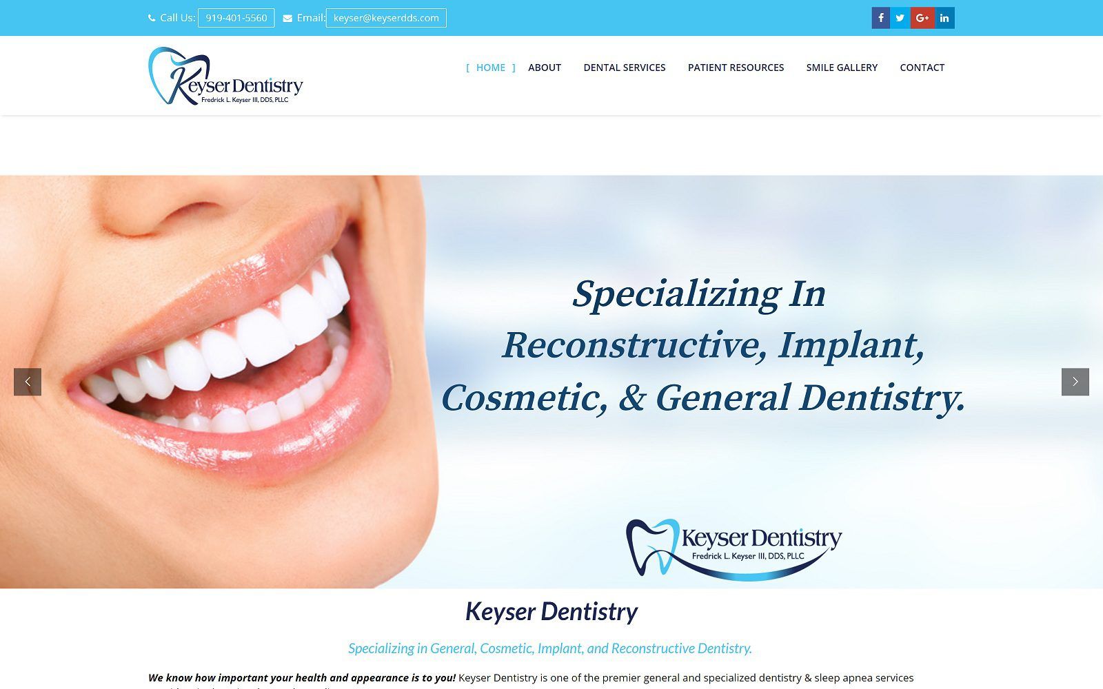 The screenshot of keyser dentistry dr. Fredrick keyser website