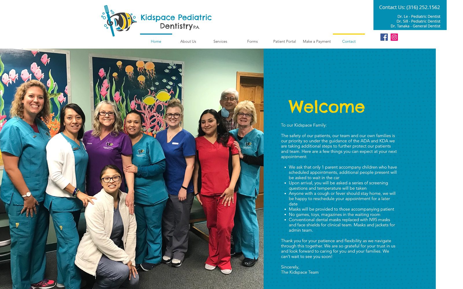 The screenshot of kidspace pediatric dentistry website